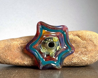 Borosilicate Lampwork Glass Bead in Abstract Star Flower Shape, Unusual Focal Bead for Jewelry Designs, Fast Shipping