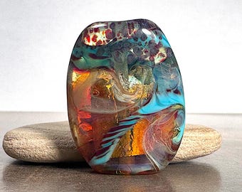 Artist Made Lampwork Glass Focal Bead for Jewelry Making in Fire Opal Style