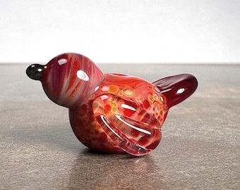 Artist Made Glass Bird in Shades of Coral and Ruby Red, Lampwork Glass Bird Bead in Borosilicate Glass, Gift for Bird Lovers