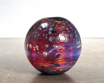 Artist Made Focal Bead for Jewelry Designs, Fire Opal Series, Round Lampwork Bead or Pendant Gift for Friend or Jewelry Designer