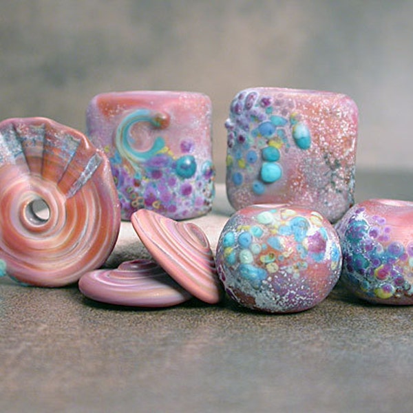 Etched Lampwork Bead Set Ancient Series Rustic Rose, Z99 & Turquoise Divine Spark Designs SRA