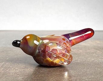Artist Made Whimsical Lampwork Glass Bird Bead in Borosilicate Glass, Gift for Bird Lovers