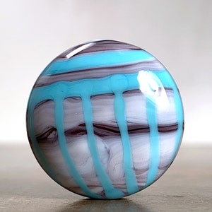 Artisan Glass Focal Bead, Striped Lampwork Focal in Striated White/Purple with Turquoise Blue