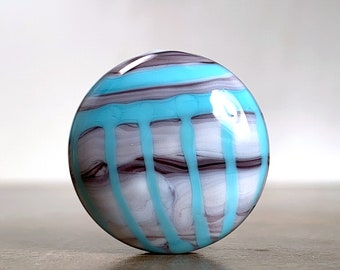 Artisan Glass Focal Bead, Striped Lampwork Focal in Striated White/Purple with Turquoise Blue