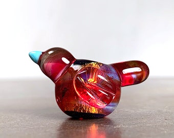 Unique Lampwork Glass Bird Focal Bead in Fire Opal Style for Jewelry Designs, Gift for Bird Lover, Divine Spark Designs