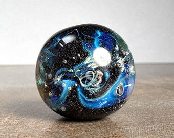 Galaxy Nebula Style Round Lampwork Glass Bead for Jewelry Designs, Artisan Made Pendant Bead