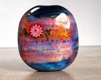 Artist Made Lampwork Glass Focal Bead for Jewelry Making in Fire Opal Style