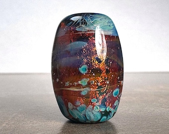Lampwork Glass Focal Bead in Slender Barrel Shape for Jewelry Making in Fire Opal Style