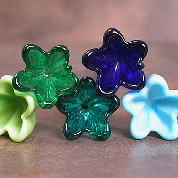 Lampwork Glass Bellflower Headpins Cool Watery Blues and Greens Divine Spark Designs SRA LeTeam