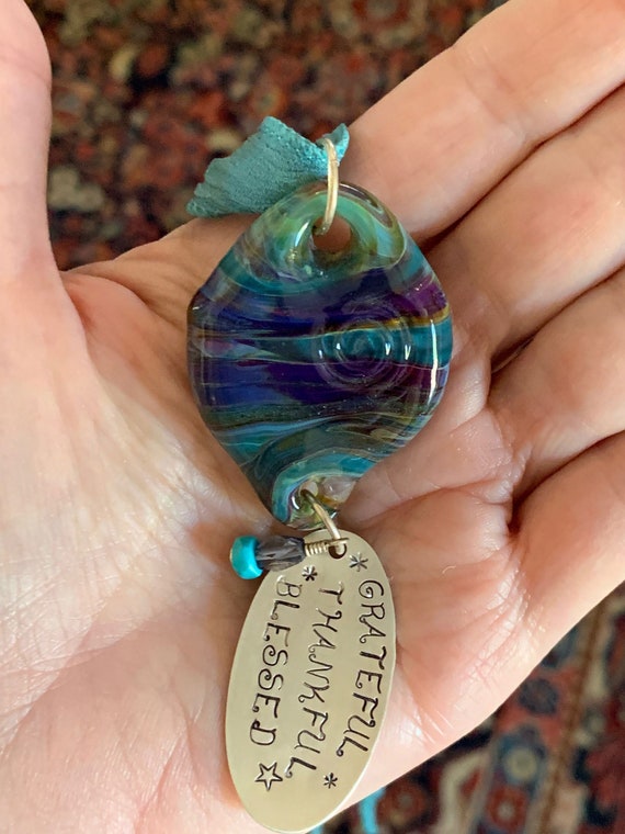 Gratitude Stone Lampwork Glass Pendant in Borosilicate Glass Gift for Best Friend Girlfriend