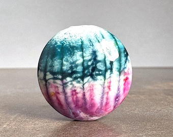 Lampwork Glass Focal Bead for Jewelry Designs, Lentil Shape Layered with Purple Pink & Teal Enamel Powders