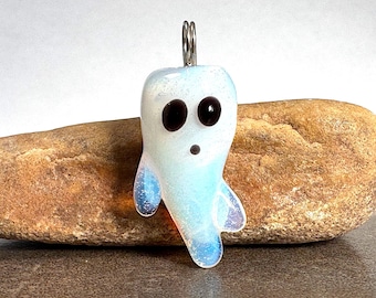 Lampwork Glass Ghost Pendant with Sterling Silver Loop, Translucent White Borosilicate Glass, Ready to Ship