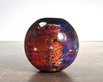 One of a Kind Art Glass Focal Bead for Jewelry Designs, Fire Opal Style, Chunky Round Lampwork Bead or Pendant, Gift for Friend