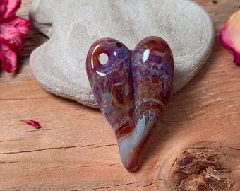 Artisan Glass Lampwork Heart Pendant in Borosilicate Glass, Art Glass Focal Bead, Heart Bead Girlfriend or Boyfriend Gift