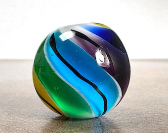 Artist Made Lampwork Glass Focal Bead, Chunky Round Lampwork Bead in Bright Colors - Beach Ball Style for Jewelry Designs, Pendant Bead