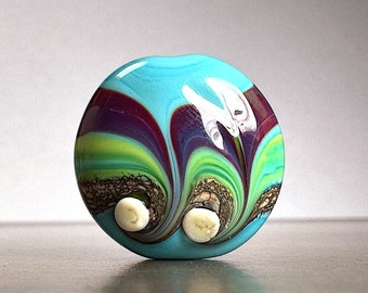Turquoise Blue, Purple & Lime Green Lampwork Glass Focal Bead, Bright Colors Art Glass Focal for Jewelry Designs, Gift for Beader, Pendant