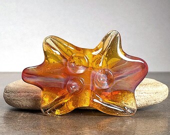 Artisan Focal Bead for Jewelry Designs in Borosilicate Glass, Bracelet Bead in Amoeba Shape, Honey Color