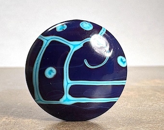 Artisan Lampwork Lentil Focal Bead in Deep Purple with Blue Scrollwork for Jewelry Designs or Pendant, Artist Made, Divine Spark Designs