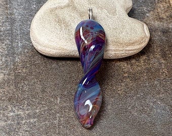 Twister Series, Large Lampwork Glass Dangle or Pendant with Sterling Silver Loop, Borosilicate Glass Focal Bead