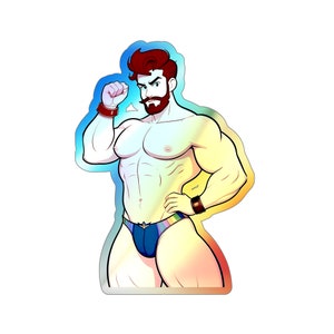 Holographischer Aufkleber Pride Gay Stud Pin-up Premium Holographische Die-cut Aufkleber LGBT Tom von Finnland inspiriert Hunk