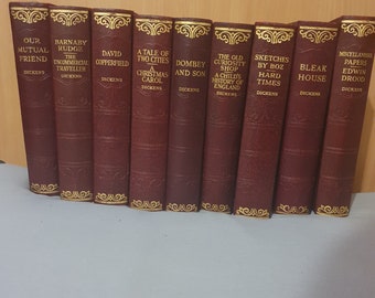 9 volume of Charles Dickens book printed carefully from Dickens books in 1867-1868.  published 1930