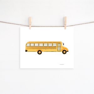 yellow school bus nursery art print, toddler boy vehicle decor, transportation wall art, kids bus poster, school bus kids playroom art print
