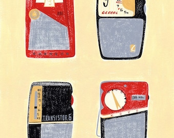Transistor Radios, art print, 8.5x11, vintage radios