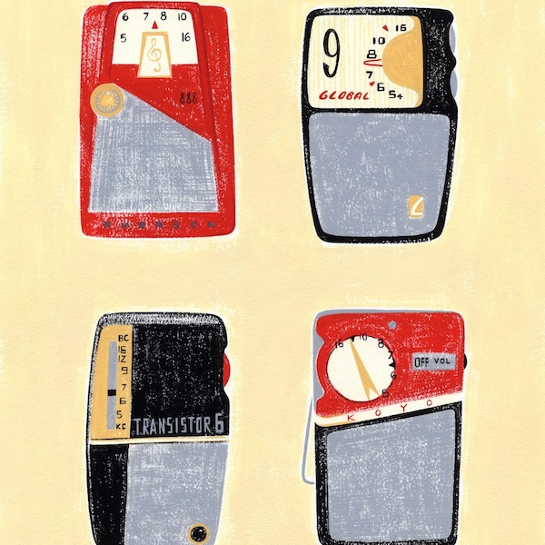 Transistor Radios, art print, 8.5x11, vintage radios