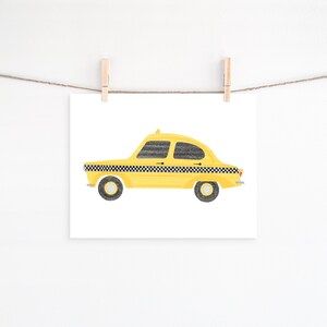 NYC yellow taxi cab print, vintage yellow cab poster, toddler boy vehicle wall art, nursery car prints, yellow cab, taxi cab print, nyc