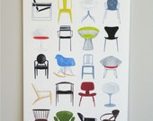 Modern Chairs, 13x19 and 8.5x11, art print, mid century modern