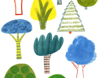 Trees, 8.5x11 art print, kids art, wall art