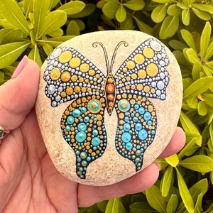 Butterfly Dot Painted Rock | Gifts for Women | Painted Rocks for the Garden | Office Decoration | Paperweight