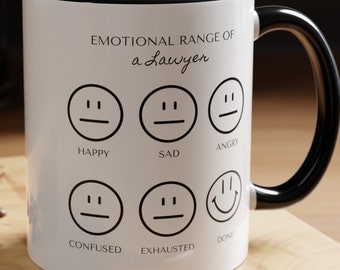 Emotional Range Lawyer mug, gift for lawyer cup, legal gift, law school graduate, LSAT, you&#39;ve been served, courtroom, legally, personalize