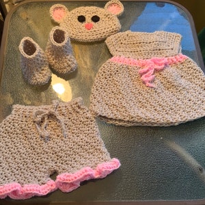 Crochet Mouse Costume: Hat, Booties, Top & Shorts - Made to Order