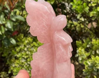 Hand Carved Rose Quartz Crystal Fairy, Home Decor (5 inch)