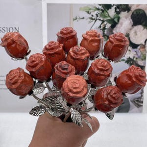 6&quot; Natural Red jasper crystal，Hand Carved rose ,rose Holiday gift， rose Home decoration ，Gem ,Mineral Crystal carving，Couple gift 1pc