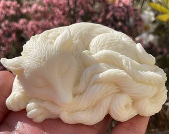 3.8" Hand carved Tagua Nut Drag Fox, Ivory nut Fox, Holiday gift, Home office decor, Crystal Healing