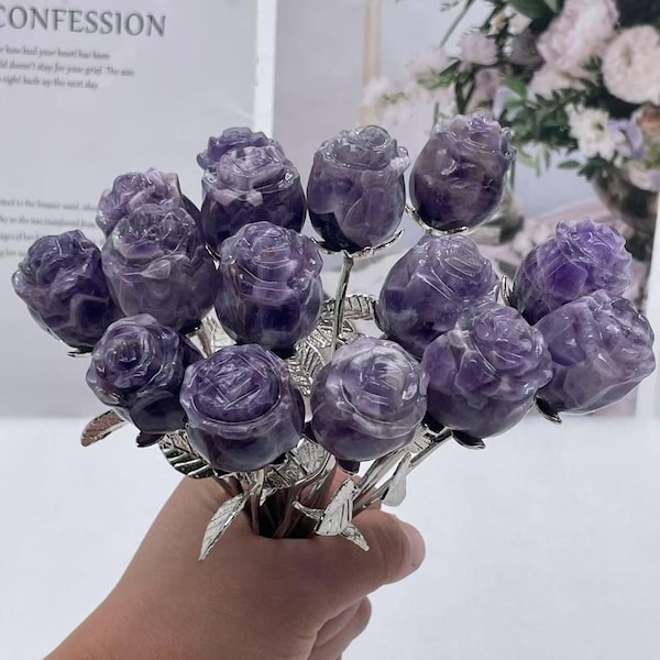 Hand Carved Amethyst Rose, Natural Gemstone, Home Decor 1Pcs
