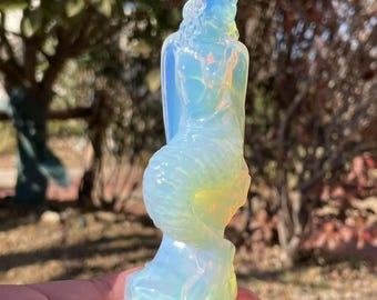 4" opal crystal quartz , hand-carved Mermaid, Mermaid engrave home decor, mineral, gemstone, crystal Birthday gift ,love gift