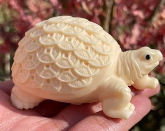3" Hand carved Tagua Nut Drag Golden Coin Turtle, Ivory nut Golden Coin Turtle, Holiday gift, Home office decor, Crystal Healing