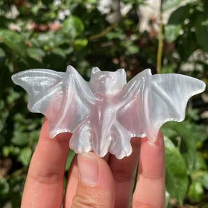 3.7&quot; Natural white Selenite Slab Crystal，carved bat, Halloween gift, Home decoration ,Energy crystal,Healing crystal, Halloween Crystal gift