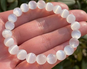 Selenietkristalkralenarmband, helende energie-edelsteen, handgemaakt
