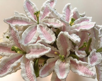 Handmade Crochet White Lily Flowers | Wool Yarn Knitting Products | Artificial Flowers Home Decor Bouquets