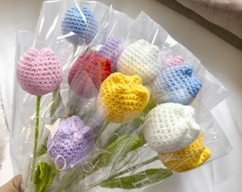 Crochet Tulip Knitting Bouquet | Artificial Sunflower Hand-Knitted Fake Flowers | Home Room Decoration | Table Crochet Floral Bouquets |