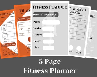 Fitness Planner, Weight Loss Tracker. Tygodniowy cyfrowy przewodnik fitness i planer posiłków do codziennego użytku. Łatwy do wydrukowania planer treningowy.