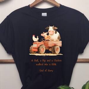 Camiseta de toro, cerdo y pollo, camiseta divertida, camiseta de fiesta de barbacoa, personajes de dibujos animados, regalo para ella, humor de parrilla, unisex