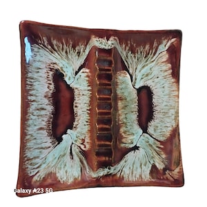 Vintage Abstract Ceramic Plate - Made In USA 7.5&quot; Square Brown & White Retro