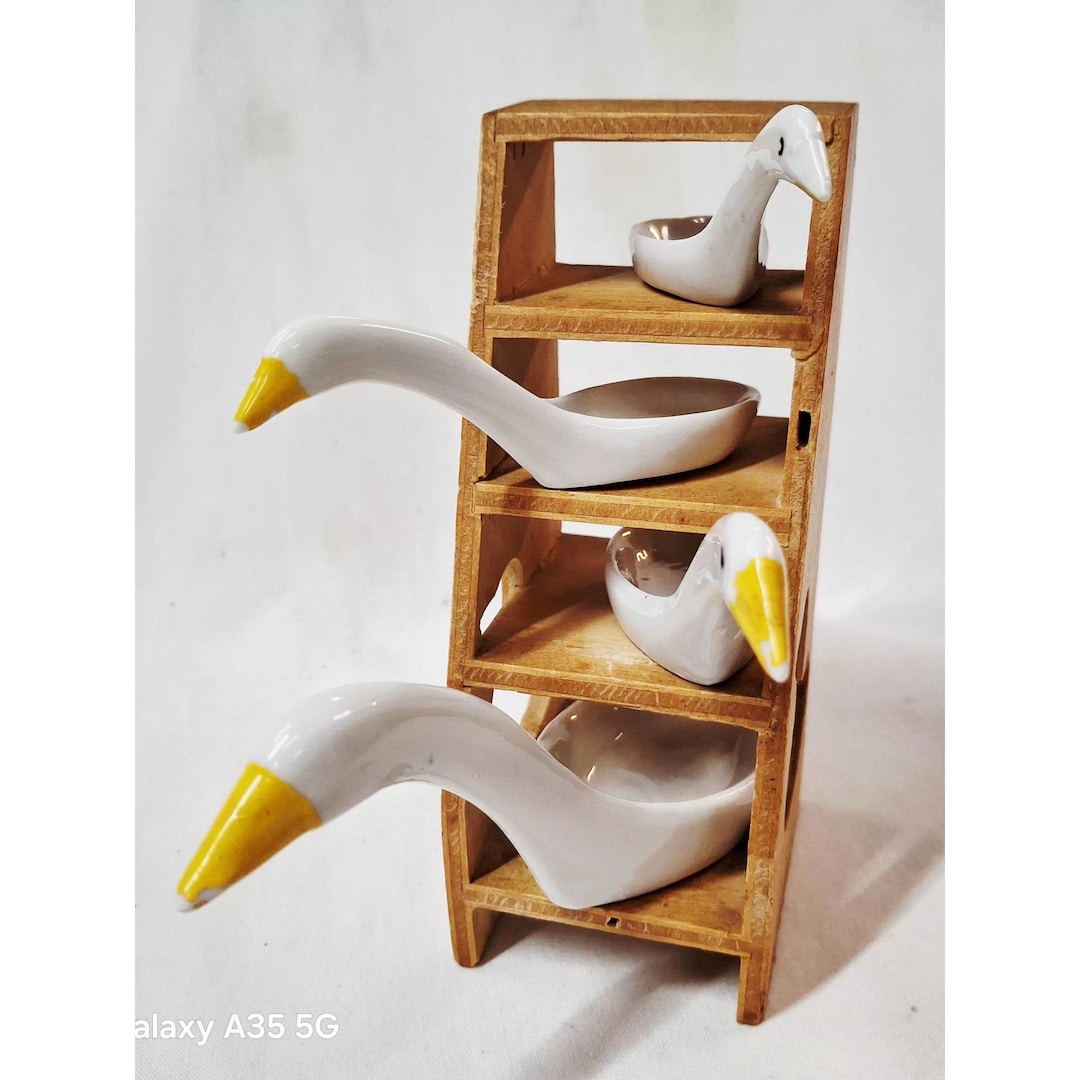 Avon Ceramic Goose Measuring Spoon Set With Its Original Wooden Ladder ...