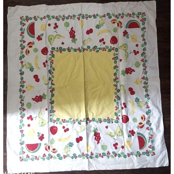 Vintage Card Table Country  Cotton  Tablecloth Fruit Print  Design 1920s So Cute