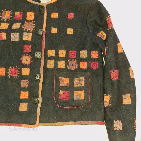 Vintage Artisan Sandy Starkman Wool Blend Mosaic Embroidered